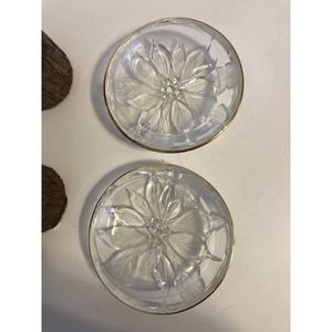 2 Vintage Mikasa Studio Nova Crystal Frosted Poinsettia Candy Bowl Trinket Dish